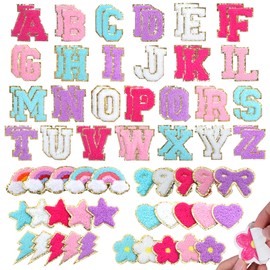 82 Pcs Chenille Letter Patches Multi-Color Self Adhesive Patches A-Z Chenille Sticker Patches - Cute Star Lightning Heart Rainbow Letter Stickers for Hats Backpacks DIY Clothing