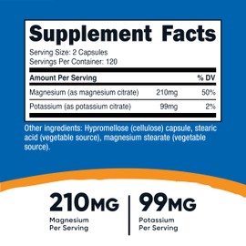 Nutricost Potassium (99 mg) Magnesium (210 mg) Citrates, 240 Capsules - Non-GMO, Gluten Free