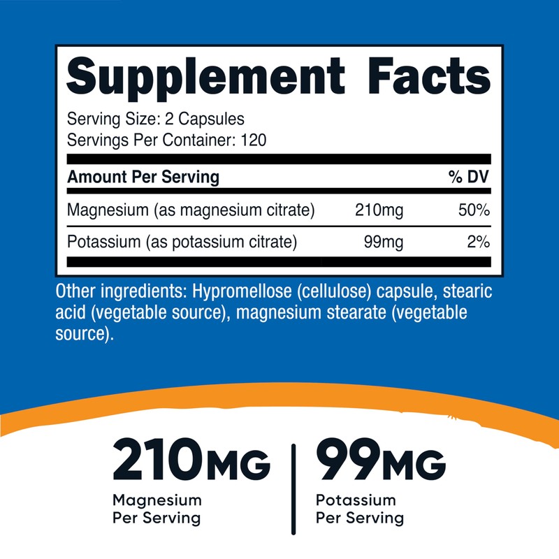 Nutricost Potassium (99 mg) Magnesium (210 mg) Citrates, 240 Capsules