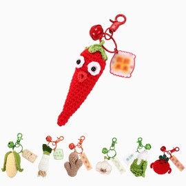 Hoepavy Car Keyring,Key Rings Women,Cute Keyring,Crochet Keychain,Scallion Ginger Garlic Keychain Backpack Pendant