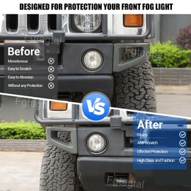 Front Bumper Driving Fog Light Ring Bezels Covers Trim Molding Fit for Hummer H2 2003-2009, ABS Front Fog Light Lamp Decoration Protector Accessories, 2PCS (Carbon Fiber Pattern)