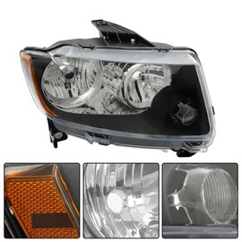 munirater 1 Pair Black Halogen Driver and Passenger Side Headlights Replacement for G-rand Chero-kee 2011-2013 / Replacement for Com-pass 2011-2017