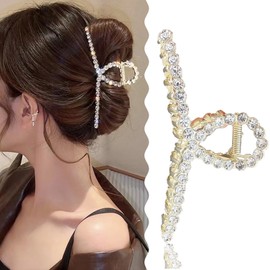 Rhinestone Gold Hair Claw Clip -Sparkly Crystal Hair Jaw Clips with Strong Hold & Non-Slip Design - Elegant Metal Hair Claw for Women & Girls -Perfect for Parties, Weddings& Everyday Styling