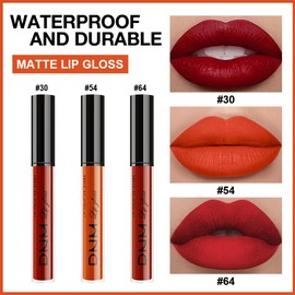 3Pcs Matte Liquid Lipstick Set, Long Lasting Waterproof Non-Transfer Lip Gloss, Dark Orange Classic Red Lip Stain Kit for Women, Lip Stain Long Lasting 24 Waterproof Gift Makeup for Women Lippies