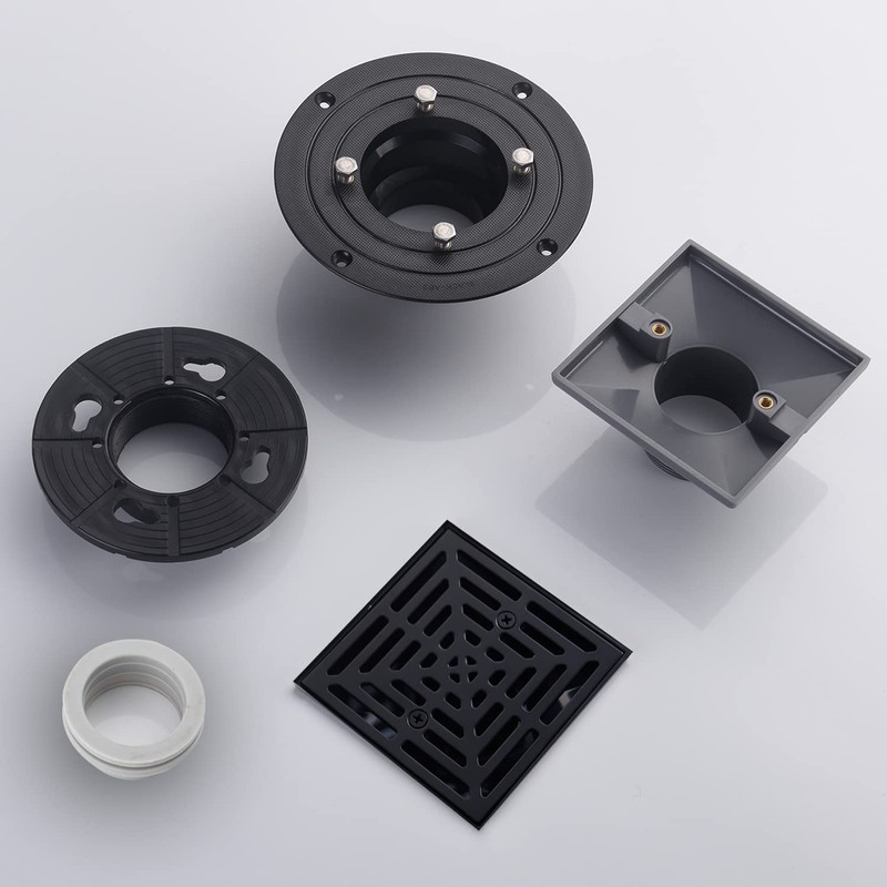 DEOKXZ 4-1/4 Inch Black Shower Drain Square, Base with Adjustable