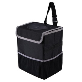 Olitec Car Trash Can with Lid and Pockets Accessories Leakproof/Waterproof Organizer Bin for Storage Garbage Can Bag Trunk Back/Front Seat 2.5 Gallon