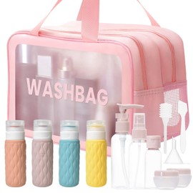 WhaleO Cosmetic Bag Travel Double Layer Toiletry Bag Travel Toiletry Bag Set Cosmetic Bag for Hanging with Travel Bottles for Filling, Suitable for Shampoo, Lotion, Hair Conditioner, Shower Gel,
