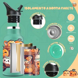 HoneyHolly Stainless Steel Water Bottle, 350 ml, BPA-Free Drinking Bottle, Children's Leak-Proof, Vacuum Insulated Water Bottle, with Straw, Sports Water Bottle for Bike, Sports, Yoga, Camping,