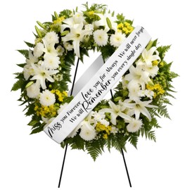 Funeral Wreath Sash, White, Love You for Always
