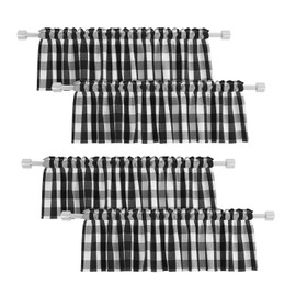 NATUS WEAVER 4 Pieces Valances Buffalo Check Curtains for Living Room Windows 18" Classic Gingham Plaid Bedroom Bathroom Rod Pocket Vintage Country Farmhouse Kitchen Curtain 54"x18" Black & White