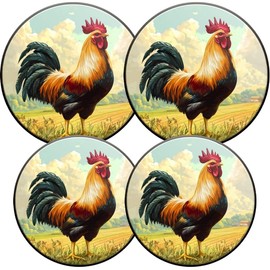 Round Stove Burner Covers For Electric Stove,Rooster Crowing On The Grass Of Farm Print Gas Stove Burner Covers Set Of 4, 8 Inches And 10 Inches Cooktop Decorative Stove Top Covers
