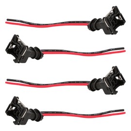 Fuel Injector Connector, Waterproof Shell + Copper Core Plug, Standard Specification Injector Socket with Extended Pigtail Wiring Harness, Universal for Cars (Black #Pack-4)