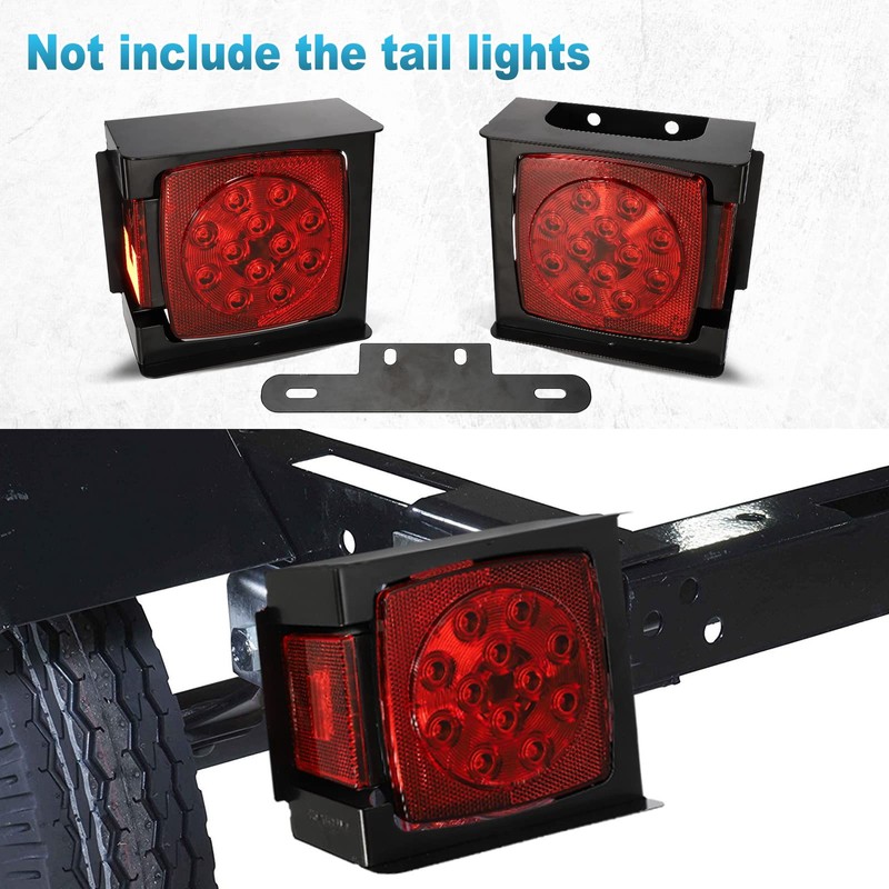 Partsam 1 Set Square Black Trailer Tail Light Mounting Box