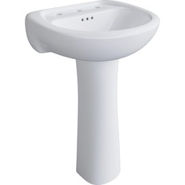 PROFLO PF5008 Lisbon Valley 20-1/4" Oval Vitreous China Pedestal Bathroom Sink with Overflow and 3 Faucet Holes at 8" Centers - White
