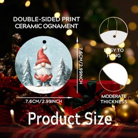 2024 Christmas Ornament Keepsake, Xmas Gnome On a Snowy Day Ornaments with Gift Box, Round Ceramic Ornament for Christmas Tree Decoration, Lovely for Family and Friends