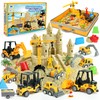 Sand Construction Site Kit - 37 Pcs Play Sand Art Kit with 8 Construction Trucks, Folding Sandbox, 2.2 lbs Magic Sand, Crane, Worker, Road Signs, Molds, Shovel - Ideal Toys for Boys Girls Age 3+