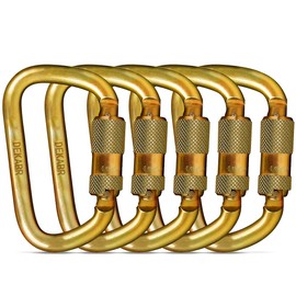DEKABR Heavy Duty Alloy Steel Auto-Locking Climbing Carabiner - 45KN Twist Lock Carabiner for Rock and Tree Climbing, Rescue, and Mountaineering. ANAB Certified, 4.21-inch, Large, (Gold, 5 Pack)