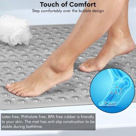 AUNEK Shower Mat Non Slip Square 53x53 cm, Anti Mould Bathroom Mat with Strong Suction Grips & Drain Holes, Non Slip Machine Washable Soft Rubber Bath Tub Shower Mats for Safety and Comfort (Grey)