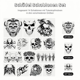 TONAUP Skull Stencil Set, 14 Pieces Skeleton Finger Vampire Painting Large Stencil, Reusable Horror Theme Templates for Porch Sign Door Hanger Holiday Decoration