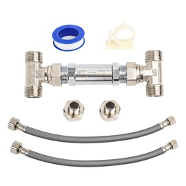 Replacement 304 Stainless Steel Sensor Valve Kit for Instant Hot Water Recirculating Pump System - Includes Bypass Valve, 2x20" PEX Lines, Adaptors & Teflon Tape Compatible with 367010, 595926