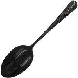 Bonigour 9" Culinary Solid Bowl,18-8 Stainless Steel Plating Spoon (Black, Solid Bowl - 9")