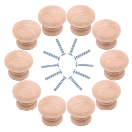 Yuknees Wooden Handle,10pcs Wooden Cabinet Knobs,ound Mushroom Drawer Knobs with Screw,for Cabinet Drawer Shoesbox Cupboard Cabinet Door