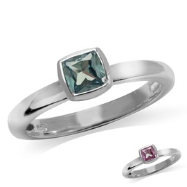 Silvershake Cushion Cut Simulated Color Change Alexandrite 925 Sterling Silver Stack Stackable Solitaire Ring Size 8
