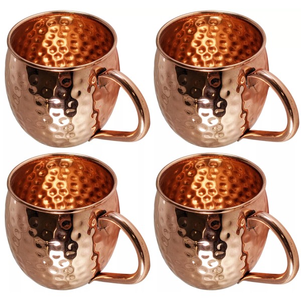 SciencePurchase 4 Pack Pure Copper Moscow Mule Mugs, Each Hammered