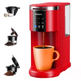 SHARDOR 3 in 1 Coffee Maker, K Cup Coffee Maker Compatible with Ground Coffee & Teas, Single Serve Coffee Machine, 6–14oz Brew Sizes, 40oz Detachable Water Reservoir, Descale Settings, Red