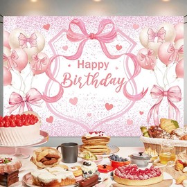 YQWIN Bow Backdrop Bow Party Decorations Bow Birthday Backdrop Coquette Birthday Decorations Pink Bow Happy Birthday Backdrop Pink Bow Coquette Birthday Backdrop Banner Pink Bow Birthday Decorations