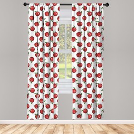 Ambesonne Fruits Window Curtains, Repeating Funny and Simplistic Cartoon Apples Juicy Delicious Eats Art, Lightweight Decor 2-Panel Set with Rod Pocket, Pair of - 28" x 95", Dark Coral White Green
