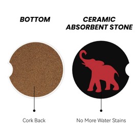 Red Elephant Black Car Coasters for Cup Holder, 2 Pack Absorbent Ceramic Car Coaster with Finger Notch & Cork Base