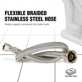 HIGHCRAFT 12 Inch Flexible Toilet Water Supply Line Braided Stainless Steel Toilet Hose Connector 3/8 Inch Compression x 7/8 Inch Ballcock Brass Nut