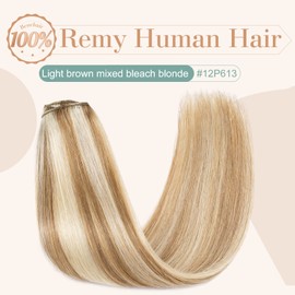 Benehair 18inch Clip in Hair Extensions Real Human Hair 8pcs Remy Human Hair Extensions Straight Hair Extensions Ombre Light Brown Mixed Bleach Blonde Clip on Hair Extensions