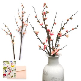 SNAIL GARDEN 2Pack Artificial Plum Blossom Flowers, Faux Long Stem Plum Blossom Bouquet with 13 Heads Full Bloom Plum & 23 Silk Flower Buds-Fake Plum Branches for Home Table Decoration (33.5", 21.2")