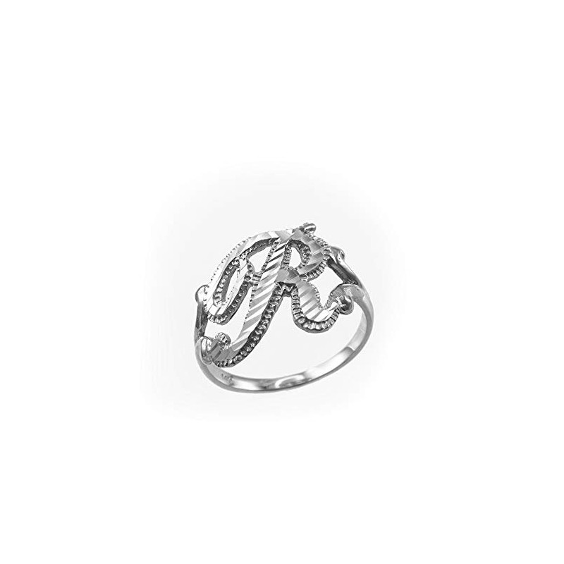 Sparkle-Cut Letter Initial Script Ring In Sterling Silver (Letter R,