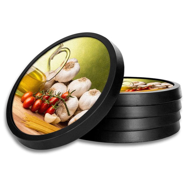 Silicone Non-Slip Drink Coasters with Removable Printed Absorbent Felt Pad