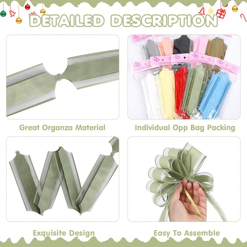 GURVOCY 6 PCS Sage Green Large Pull Bows for Gift