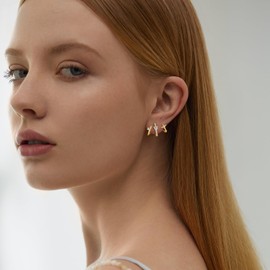 925 Sterling Silver Claw Earrings, 14K Gold Plated Cuff Earrings, Triple Illusion Stud Earrings, Ear Cuff Earrings for Women, Sterling Silver