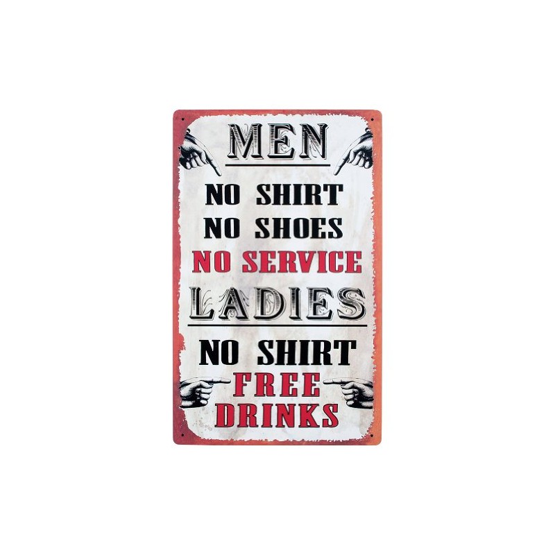 JACKGOLD Tin Bar Sign - Men, No Shirt, No Service
