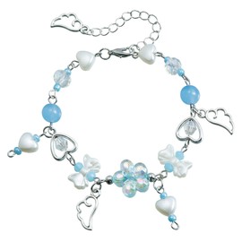 Dainty Heart Bow Bracelet Sweet Wings Flower Pearl Beads Y2K Chain Pendant Bracelet Adjustable Aesthetic Jewelry Birthday Gifts for Women-Blue