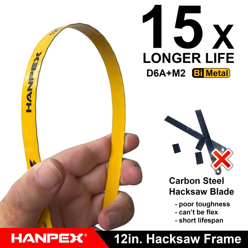 Hanpex 12in. High-Tension Hacksaw Frame with 24 TPI Bi-metal Blade,