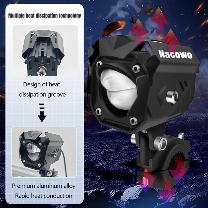 Nacowo Motorcycle Auxiliary LED Fog Lights Driving Light Spotlight with