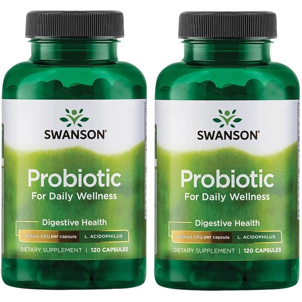 Swanson Probiotic - Digestive Health Supplement w/ 1 Billion CFU per Capsule - Natural Formula Supporting Bowel Regularity & Daily Wellness - (120 Capsules) (2 Pack)