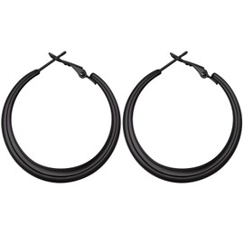 FOCALOOK Simple Hoop Earrings Women's Thin Round Hoop Earrings Stainless Steel Earrings Chic Jewellery Diameter 40 mm, Stainless Steel, No Gemstone