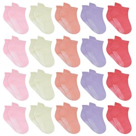 HYCLES Baby Girp Socks 20 Pairs for Boys Girls Toddler Infant Kids Children Non Skid Ankle Socks with Grip Anti-slip Socks for 3-5 Years