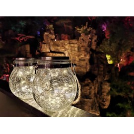 KIMI HOUSE 2 Pack Hanging Solar Powered LED Lights,Cracked Glass Ball Light, Waterproof Outdoor Christmas Decorative Lantern for Garden, Yard, Patio, Lawn(Warm White)