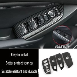KELEIMAI Car Accessories Fit for Honda Accord 10th Gen 2018-2022 Inner Window Lift Door Lock Switch Control Panel Cover Trim (Carbon Fiber Style) Back Seat with Heating Button ABS 4 PCS