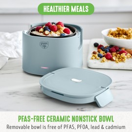 GreenLife 20oz Electric Lunch Box Food & Soup Warmer, PFAS & PFOA-Free Ceramic Nonstick Interior, Portable for Travel & Office, Spill-Proof Lid, Removable Bowl, Dishwasher Safe, Blue Haze
