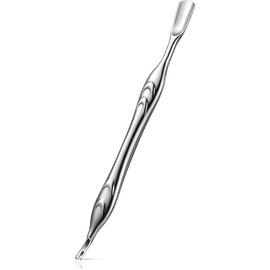 FERYES Cuticle Pusher with Fork, 2-in-1 Cuticle Trimmer Nail Care Tool, Stainless Steel Cuticle Remover Tool for Manicures and Pedicures - Silver